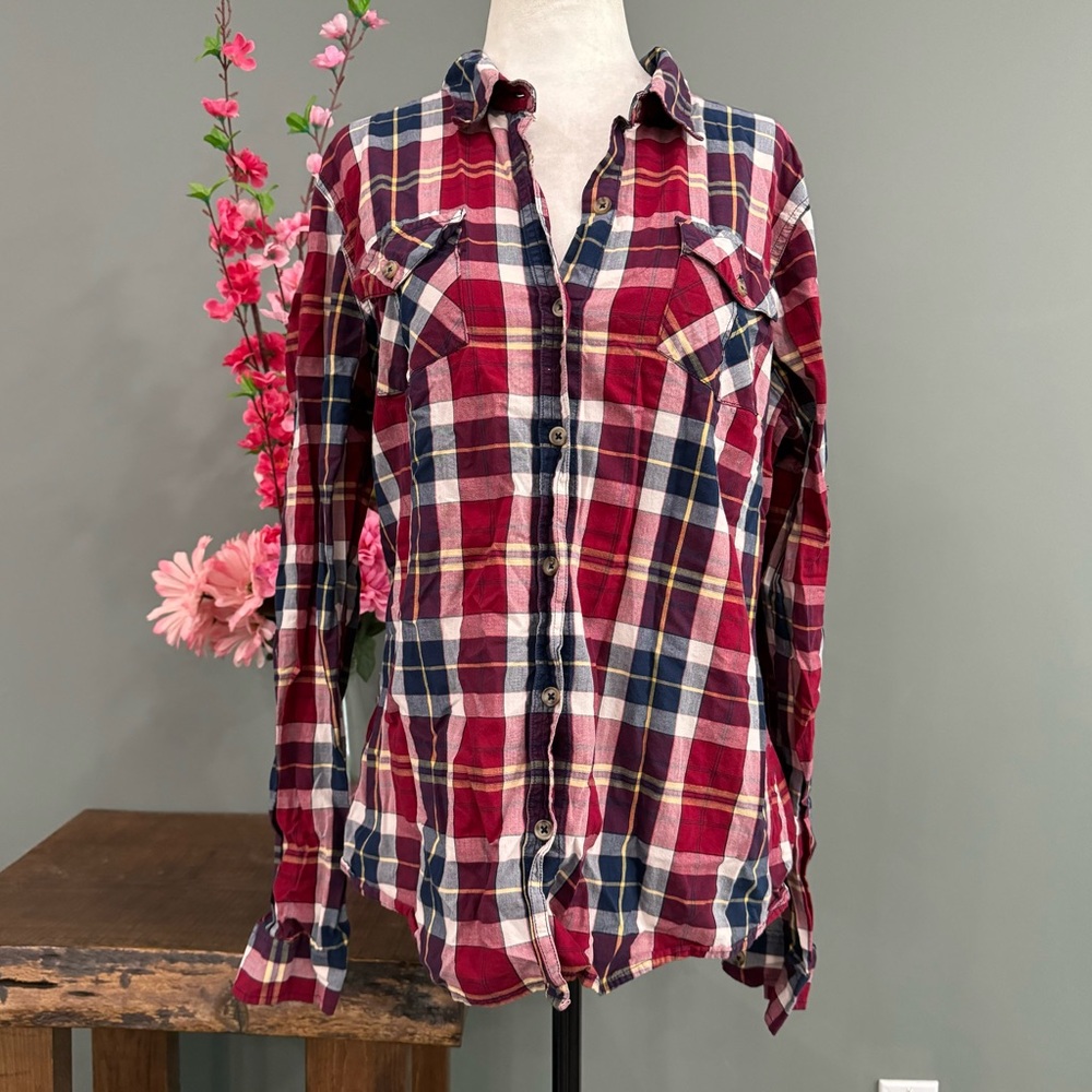 Mossimo Supply Co. 100% Cotton Button Down Plaid Long Sleeve